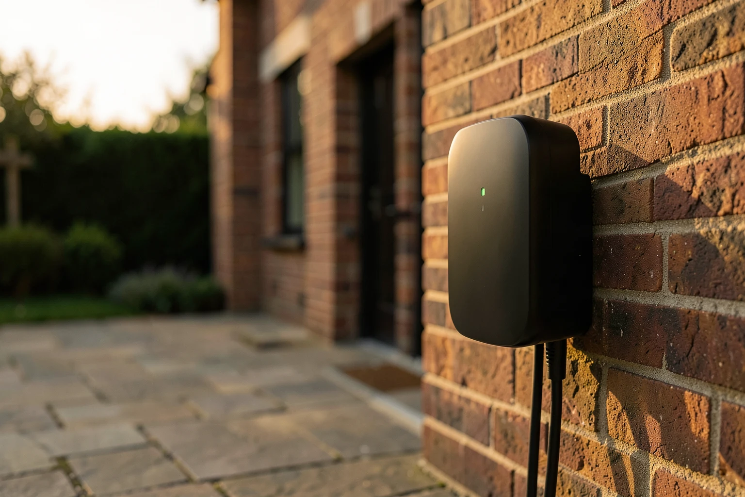 Illustrative unbranded chargepoint beside a domestic entrance